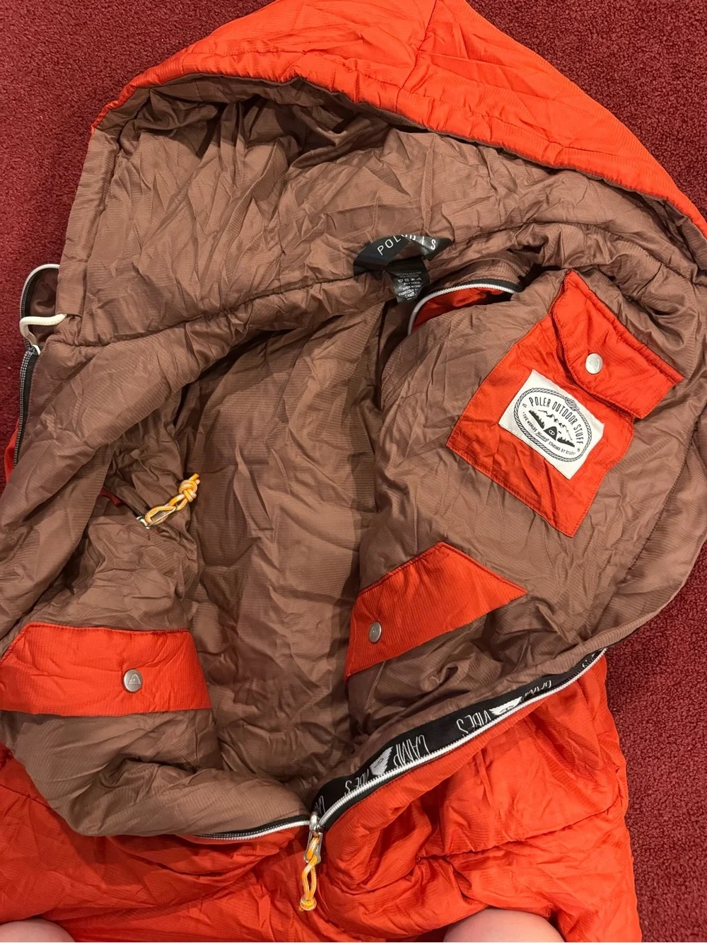 Poler Outdoors Camp Vibes Hoodie Sleeping Bag Napsack teal and orange gorpcore